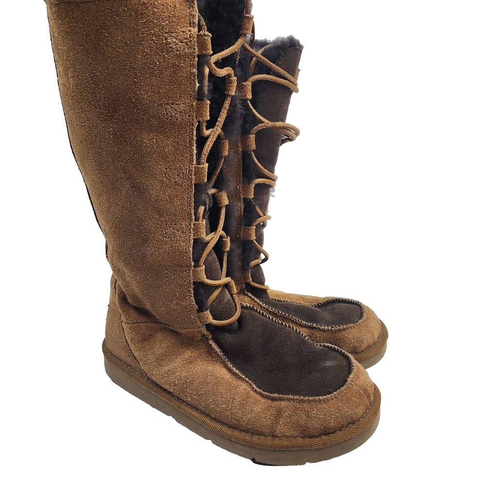 UGG 5230 MukLuk Chestnut Tall Shearling Uptown Lace Up Boots Size 7 EU 38